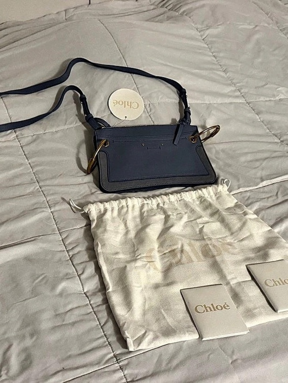 Chloé Roy Small Double Gusset Shoulder Bag Blue Crossbody